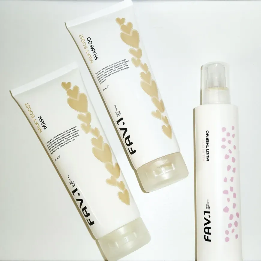 Набір з молочними протеїнами та кислим pH FAV.1 MILKY BOOST + Кремовий термозахист для волосся FAV.1 ALL IN ONE MULTI THERMO